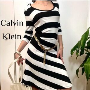 Calvin Klein Classy Black and White Striped Dress • Size 6